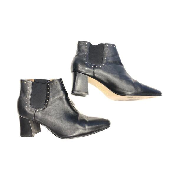 Stefani Size 8.5 Black Leather Studded Booties - Picture 1 of 2